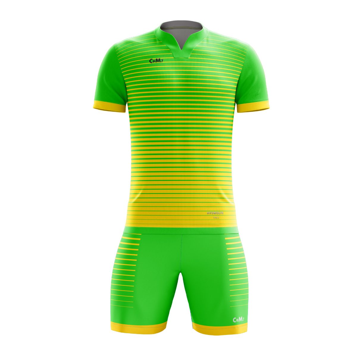 Green and yellow soccer jersey and shorts